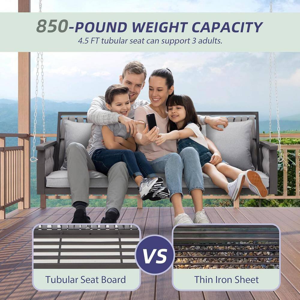 Gray Composite 3-Seat Porch Swing with Cushions and Chains