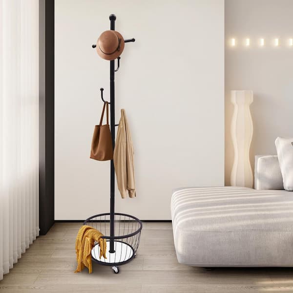 YIYIBYUS 66.14 in. H Black Coat Rack Free Standing Coat Rack