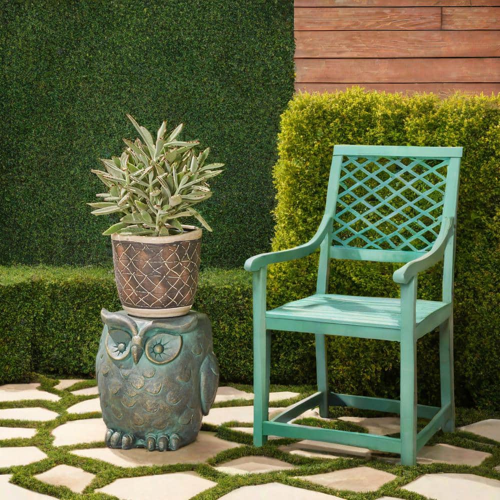 Agnes Owl Garden Stool in Gold Patina Lightweight Concrete, 12.50 inch