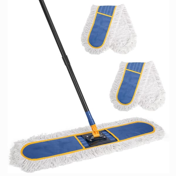 27" Heavy Duty Dust Mop for Floor Cleaning, Floor Duster with 2 Cotton Reusable Mop Pads