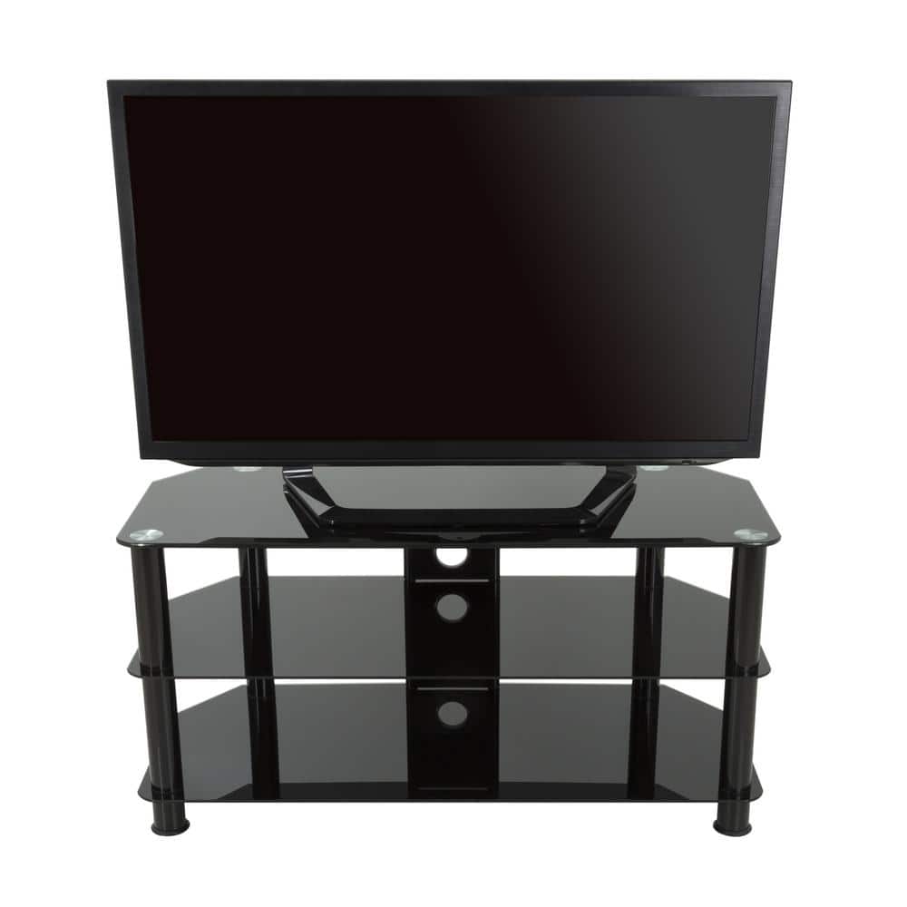 Sleek Black Stainless Steel & Tempered Glass Corner TV Stand