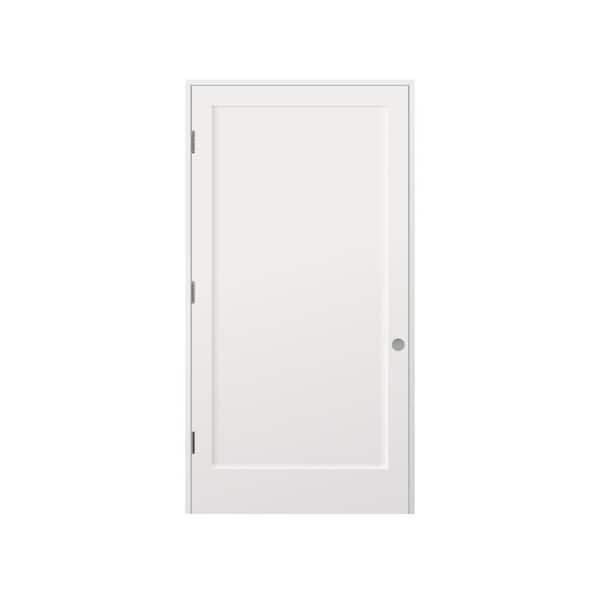 30 in. x 80 in. Left-Handed Solid Core White Primed Composite Single Prehung Interior Door Satin Nickel Jamb-6-1/2 in.