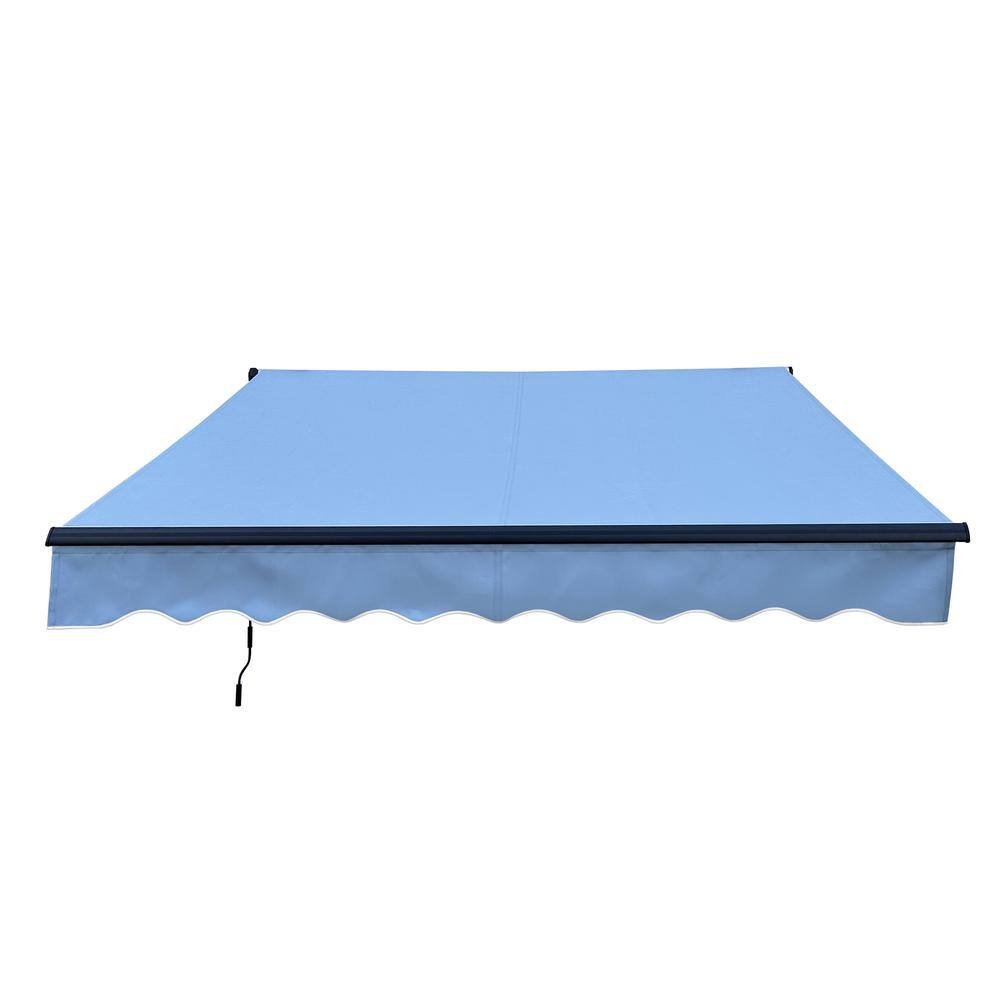 Sky Blue Manual Retractable Patio Awning with Black Frame