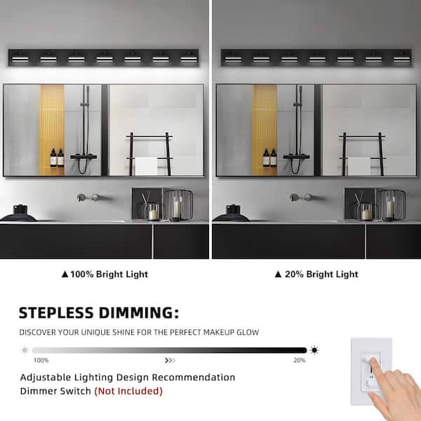 48.03 in. 7-Light Black LED Bathroom Vanity Light with Dimmable 5500K Light