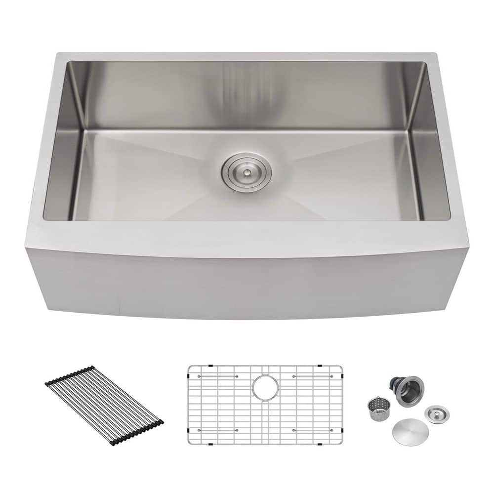 16- Gauge Stainless Steel 33 in. Single Bowl Farmhouse Apron Kitchen ...