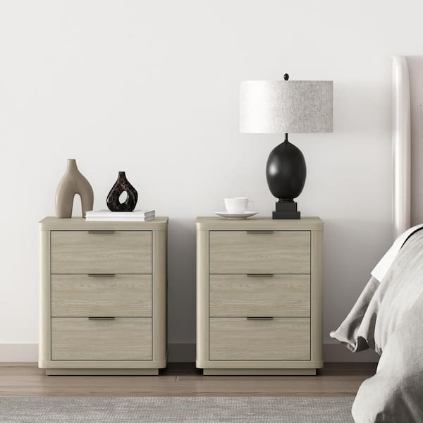 Evelyn Modern Natural 3-Drawer 20 in. W Nightstand (Set of 2)