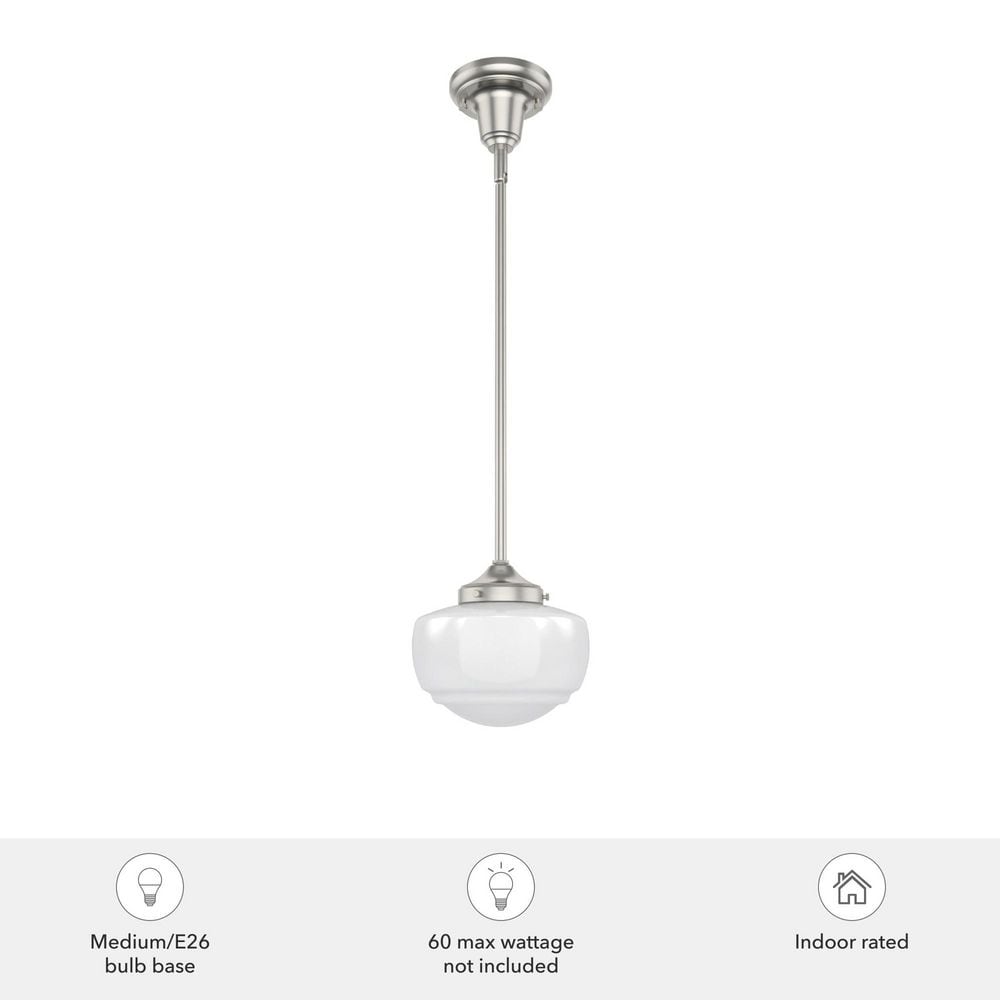 Brushed Nickel 7.5" Mini Pendant with White Glass Shade
