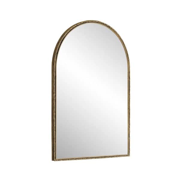 Retro and Nostalgic 24 in. W x 35.8 in. H Arched Thin Framed Wall Mount Bathroom Vanity Mirror in Gold