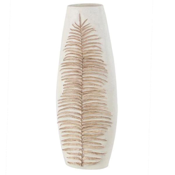 Litton Lane 25 in. White Leaf Polystone Decorative Vase