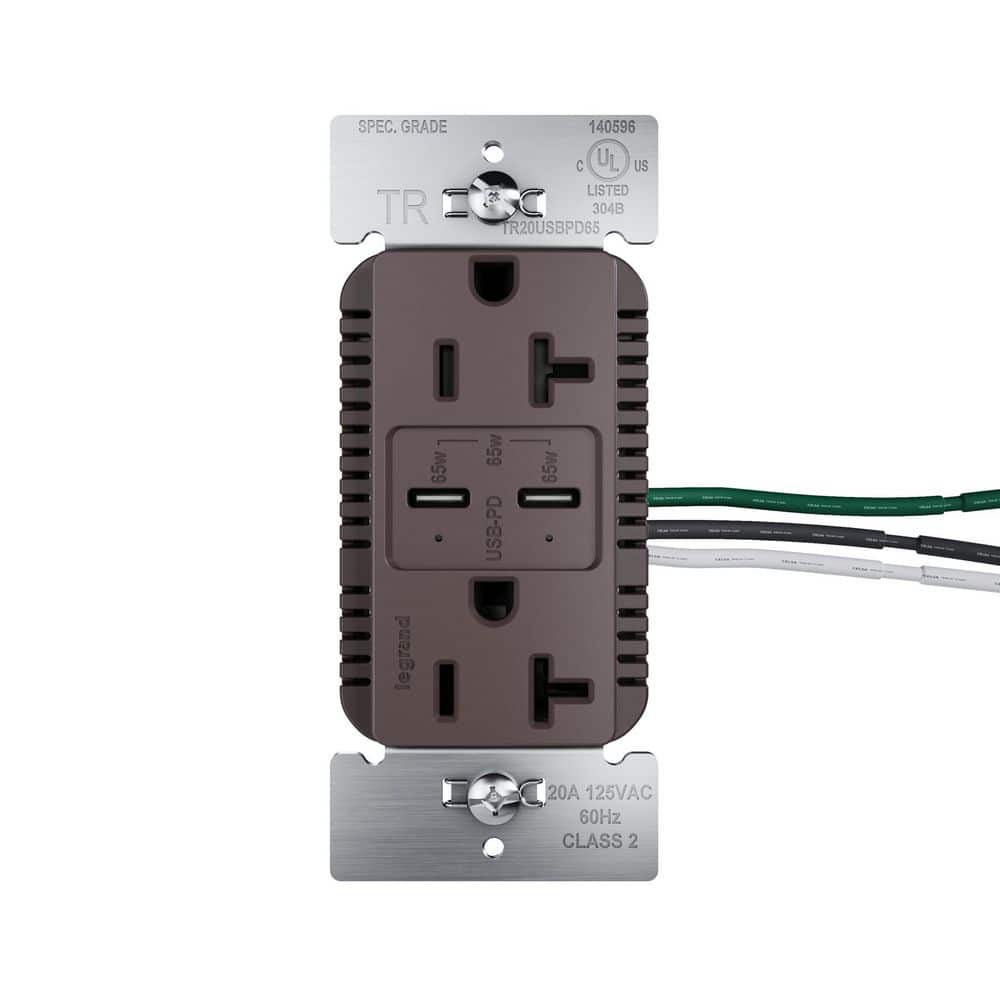 20A Tamper Resistant 65W Commercial Grade Power Delivery USB Type C Duplex Outlet Brown price history on PriceWatchPro