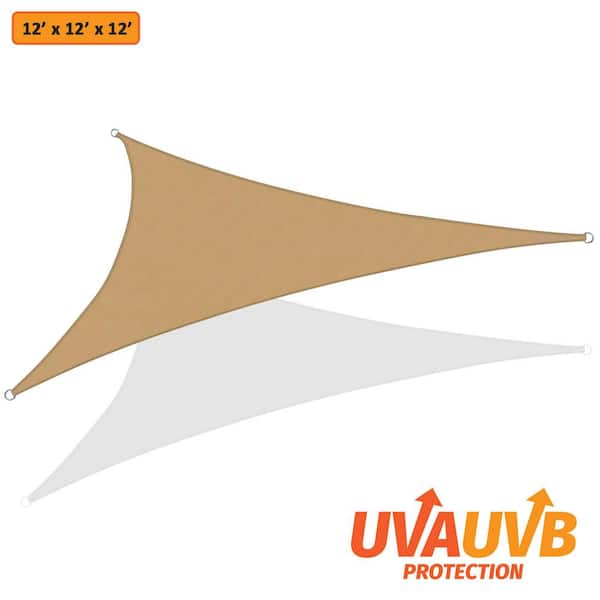 Khom Gear 12 ft. x 12 ft. x 12 ft. Beige Triangular SunShade Sail with UV Proof Fabric