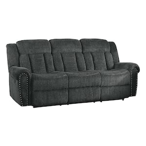 Casoria 88 in. W. Round Arm Chenille Rectangle Manual Double Reclining Sofa in Charcoal Gray