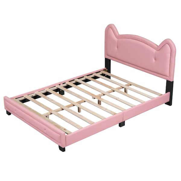 Harper & Bright Designs Pink Full Size PU Leather Upholstered Wood Platform  Bed, Kids Bed with Cartoon Ears Shaped Headboard WMSL001AAH-F - The Home  Depot