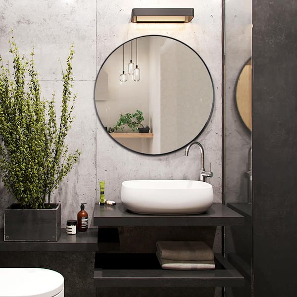 TA 32 in. x 32 in. Black Modern Metal Decorative Round Framed Mirror