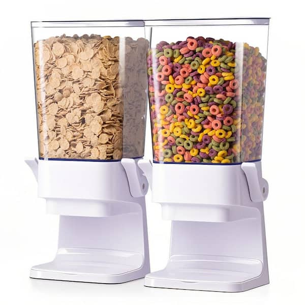 2-Piece Cereal Dispenser Countertop, Dry Food Dispenser for Rice, Grains, Nuts, White