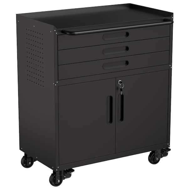 Black 34.3 in. Rolling Metal Tool Cabinet Heavy Duty Garage