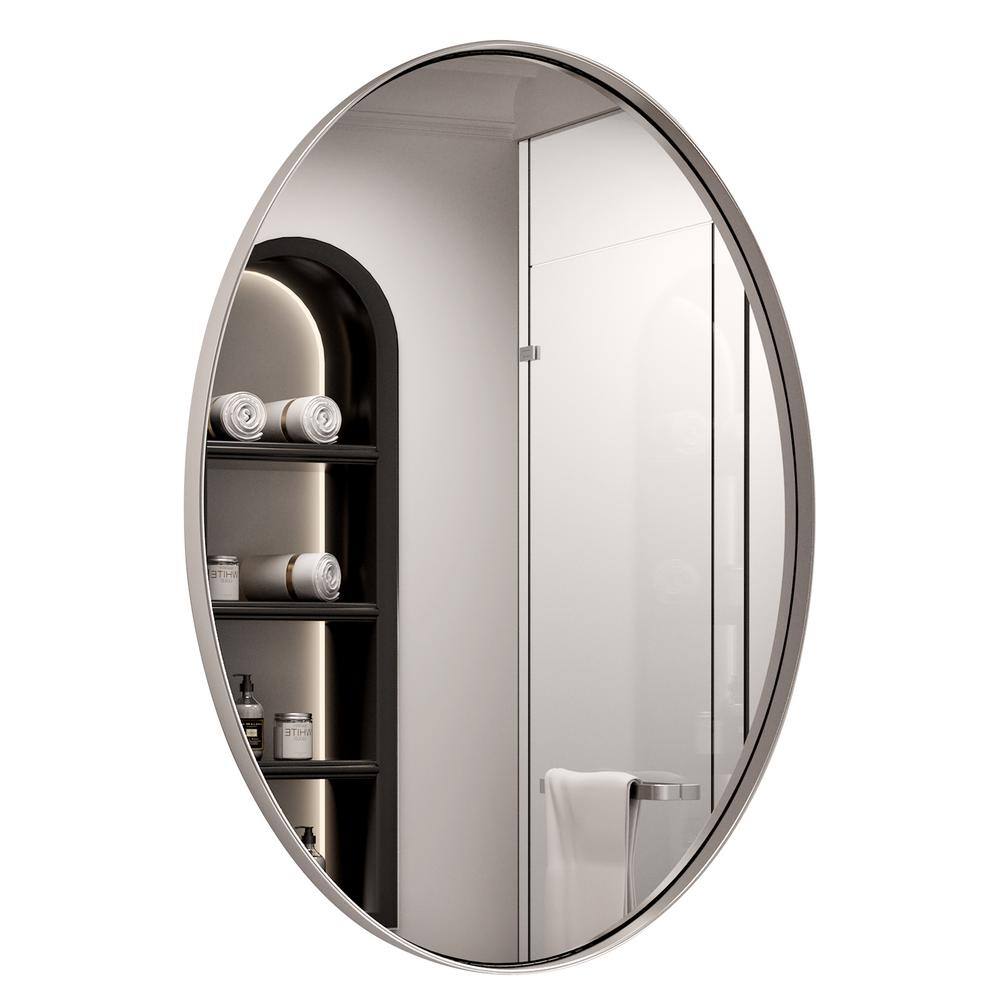 PRIMEPLUS 24 in. W x 36 in. H Large Oval Stainless Steel Mirror