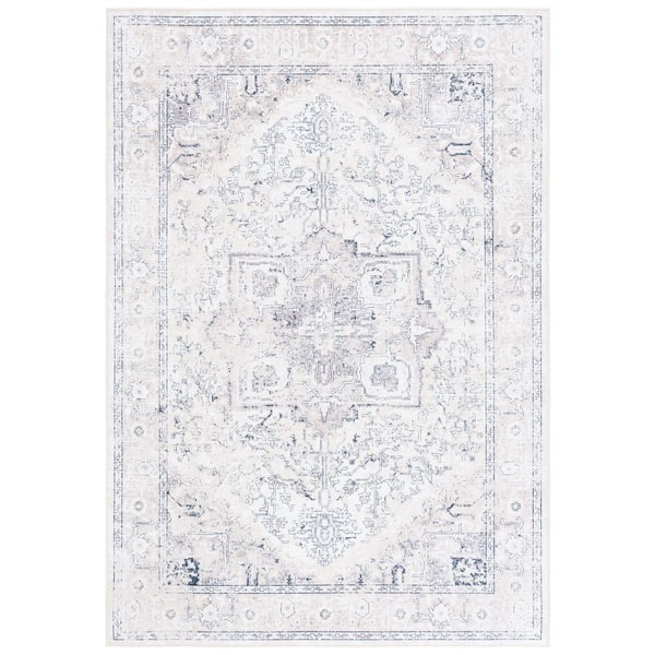 Orlando 4 ft. x 6 ft. Beige/Gray Antique Wash Distressed Medallion Washable Area Rug
