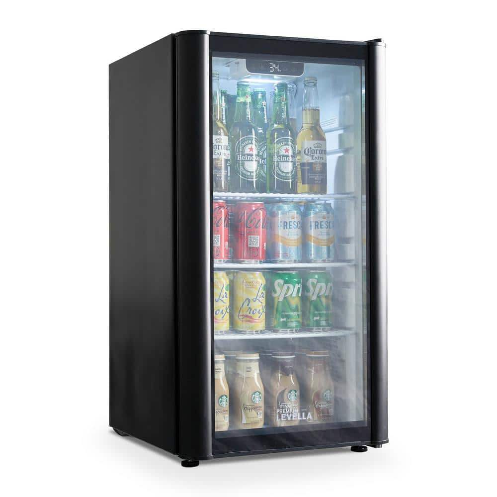 Black Glass Door Display Refrigerator with Adjustable Shelves