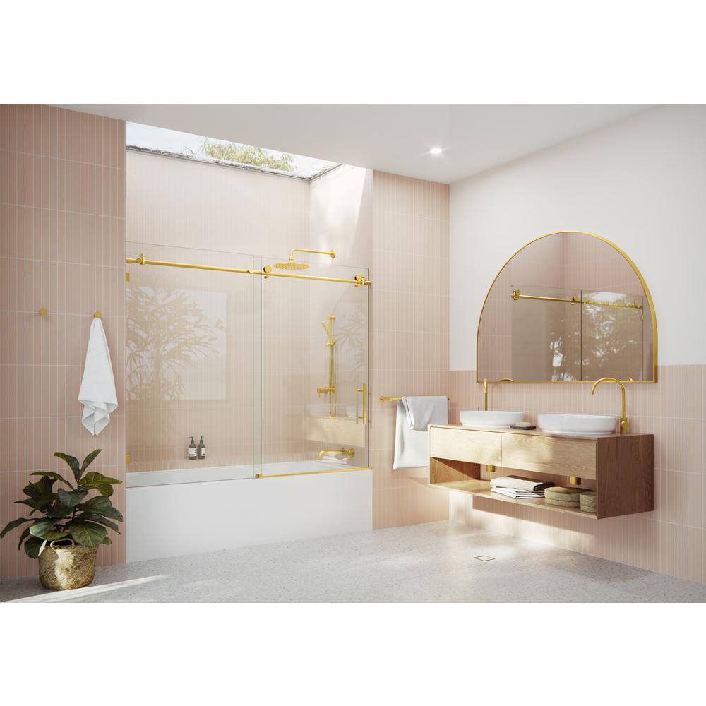 Eclipse 72" Satin Brass Frameless Sliding Bathtub Door