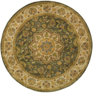 Heritage Green/Taupe 4 ft. x 4 ft. Round Border Area Rug