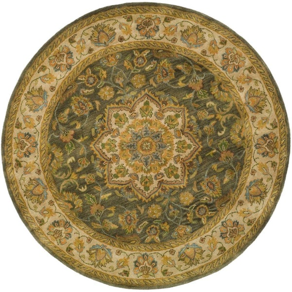 SAFAVIEH Heritage Green/Taupe 4 ft. x 4 ft. Round Border Area Rug