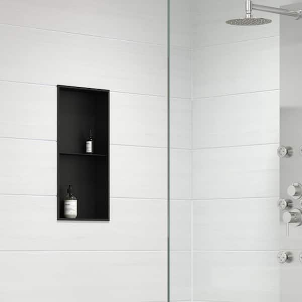 AKDY 12 in. W x 24 in. H x 4 in. D 18-Gauge Stainless Steel Double Shelf Bathroom Shower Wall NICHE in Matte Black