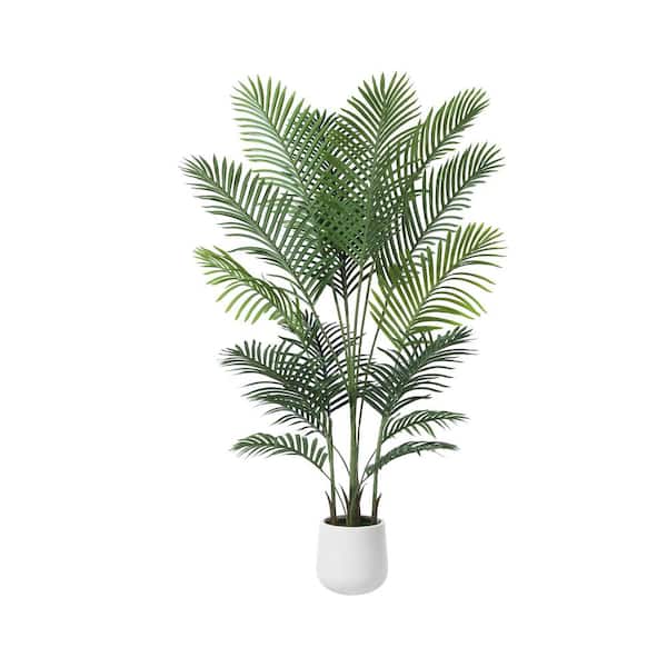 DR.Planzen 5 ft. Faux Palm Plants with Round White Planter, Pre Potted Fake Greenery Palm Tree for Home Decor