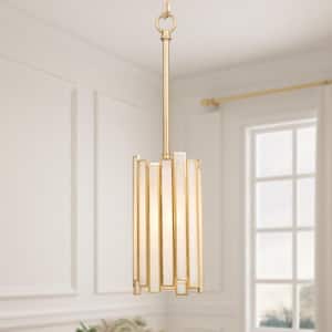 Modern Gold 1-Light Drum Pendant Light with Stained Glass Shade Cylinder Geometric Island Foyer Hanging Light