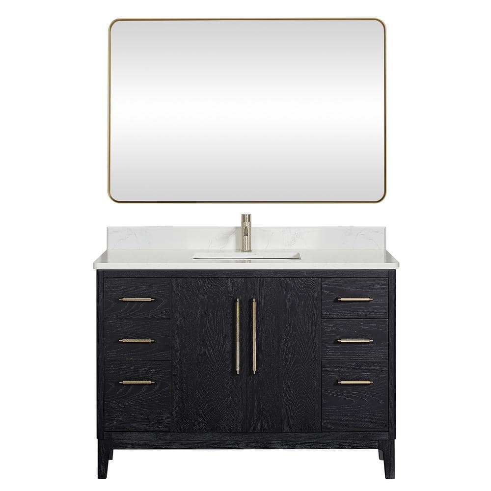 Gara 48 in. W x 22 in. D x 33.9 in. H Single Sink Bath Vanity in Fir Black with White Grain Composite Stone Top, Mirror price history on PriceWatchPro