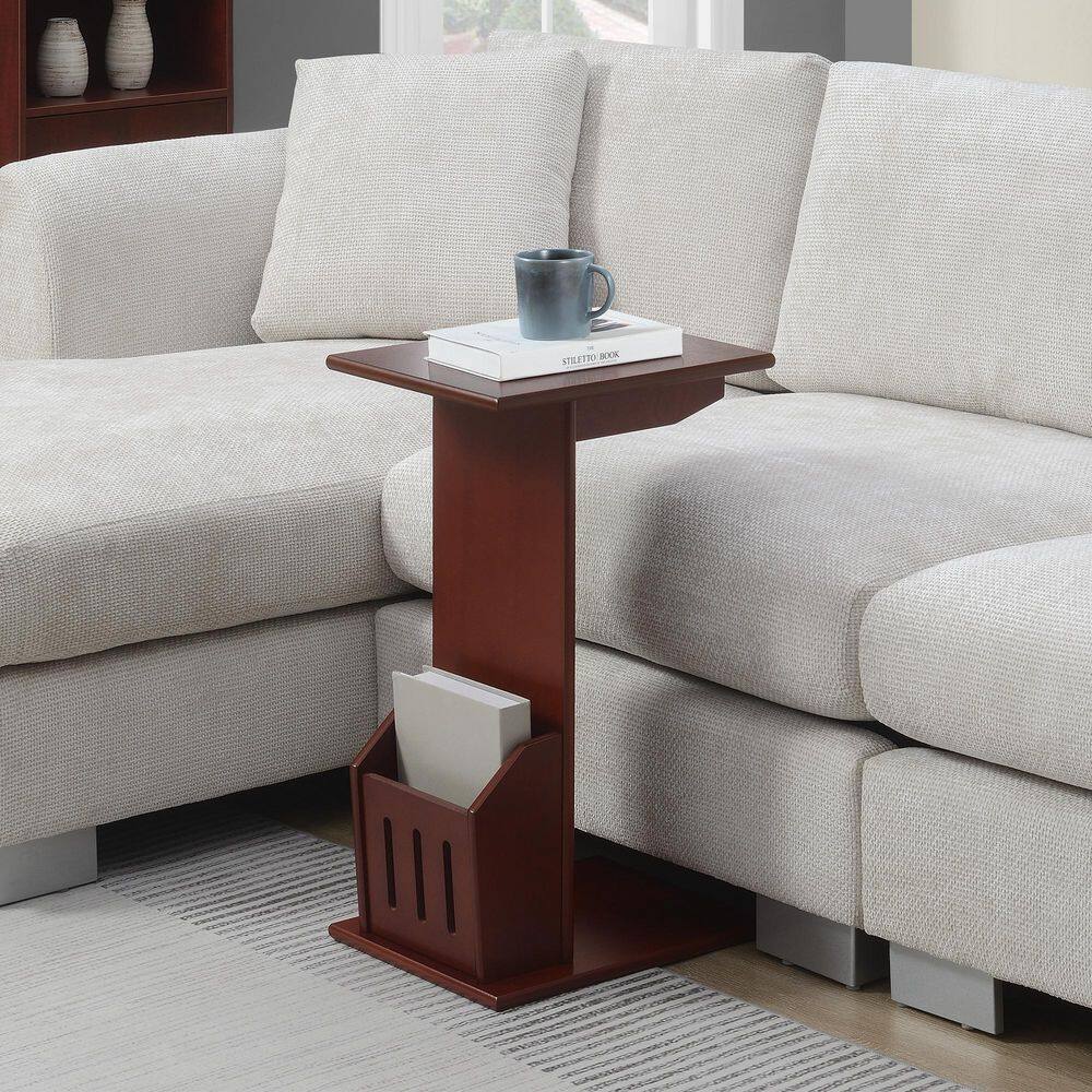 Mahogany C-Shaped Magazine Holder Side Table