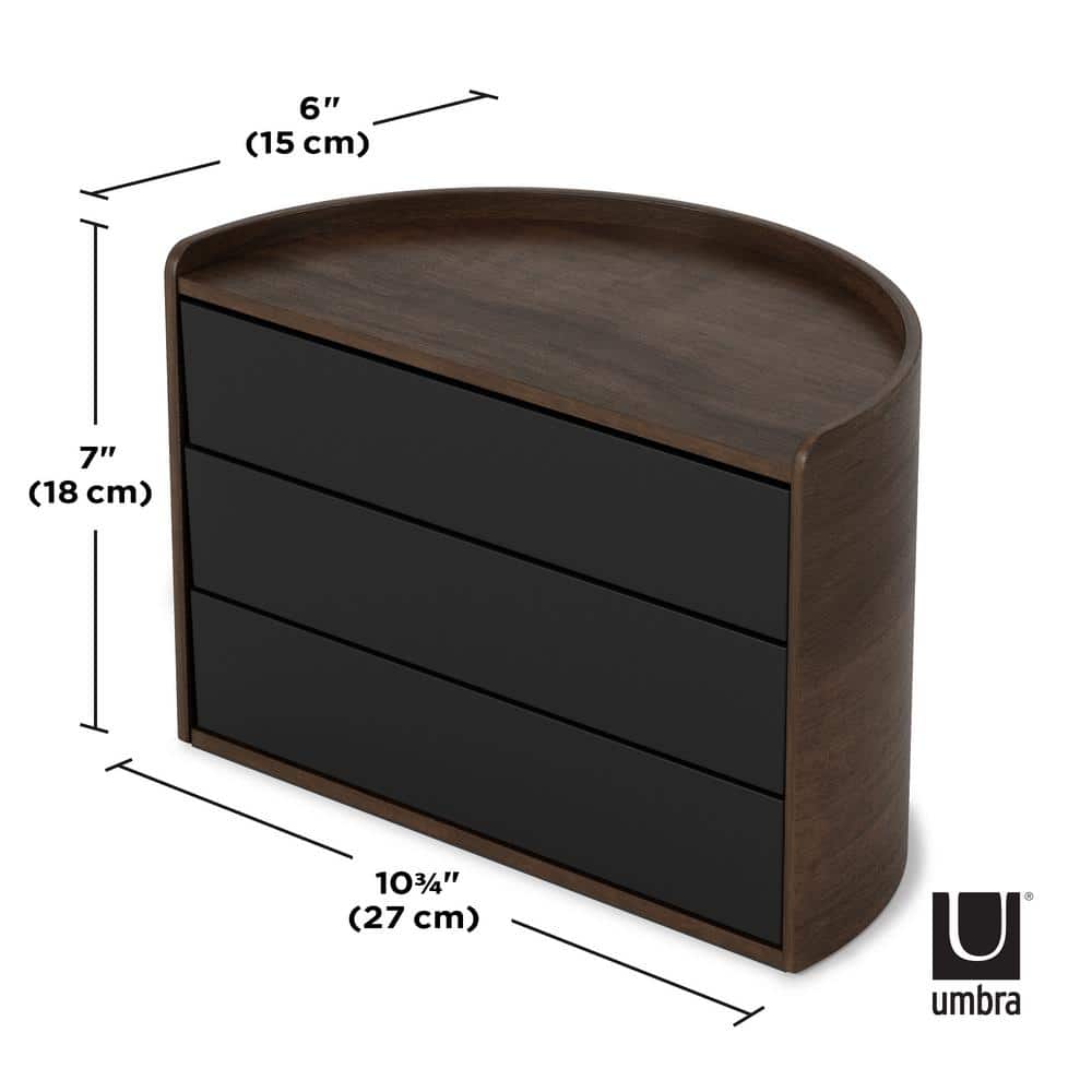 Moona Poplar Wood Revolving Jewelry Box in Black/Walnut