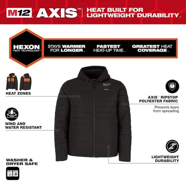 Men's 3X-Large M12 12V Lithium-Ion Cordless AXIS Black Heated Jacket Kit with (1) 3.0 Ah Battery and Charger