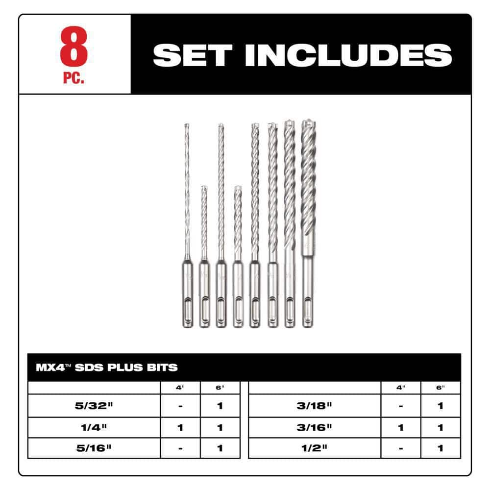 Milwaukee(8-Piece) MX4 SDS-Plus Carbide Drill Bit Kit 