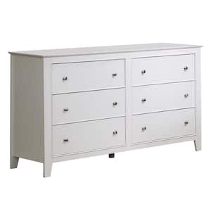 52.5 in. White 6-Drawer Wooden Dresser Without Mirror