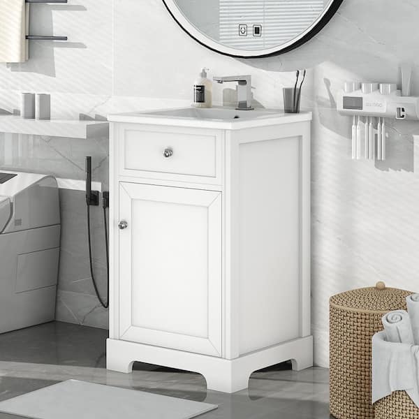 Staykiwi 20 in. W x 18 in. D x 34 in. H Single Sink Freestanding Bath Vanity in White with White Ceramic Top