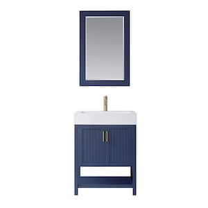 Pavia 28 in. Vanity in Blue with Acrylic Vanity Top in White with White Basin and Mirror
