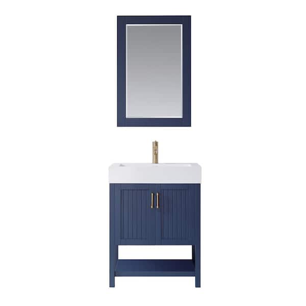 ROSWELL Pavia 28 in. Bath Vanity in Blue with Acrylic Vanity Top in White with White Basin and Mirror