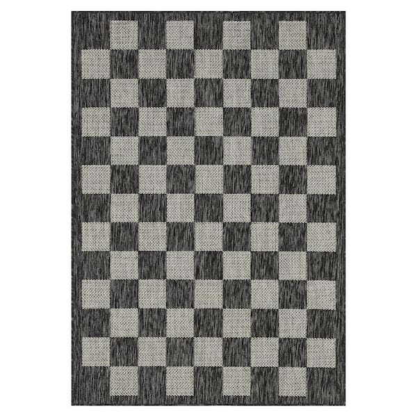 Daisy Black and Ivory 5 ft. x 8 ft. Indoor/Outdoor Area Rug