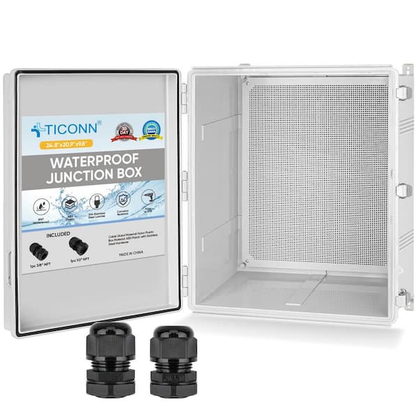 24.8 in. x 20.9 in. x 9.8 in. IP67 Waterproof Electrical Junction Box with Mounting Plate, Wall Brackets, Cable Glands