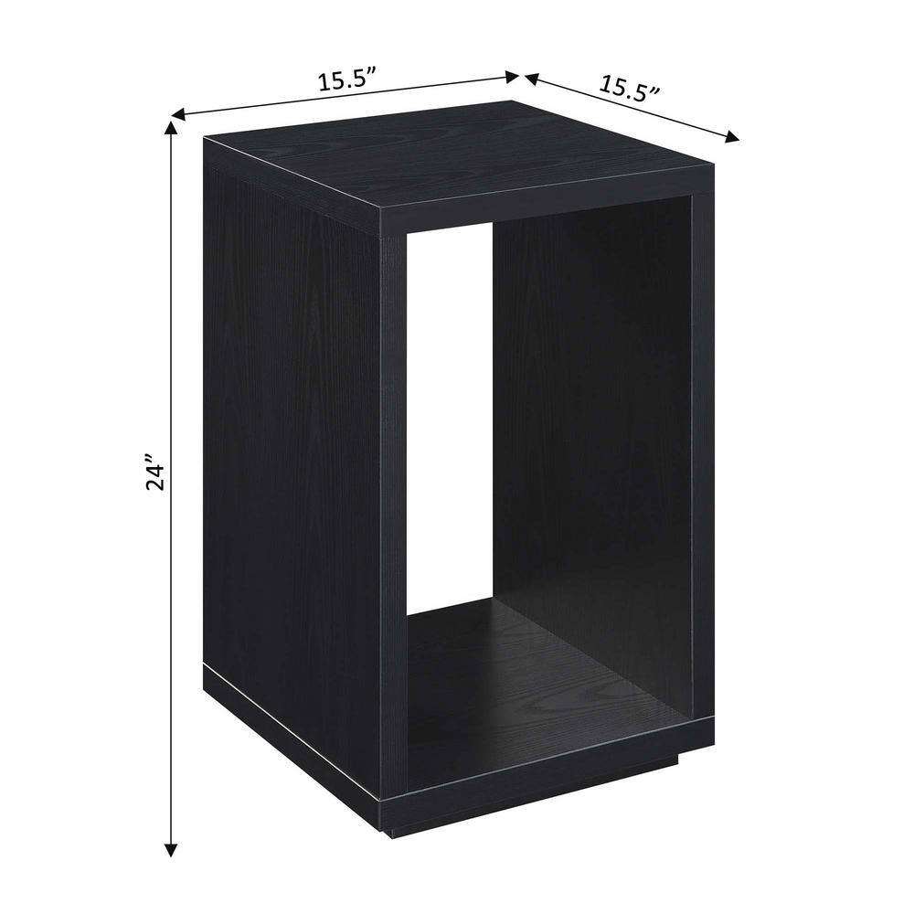 Modern Black Wood & Stone Rectangular End Table with Shelf