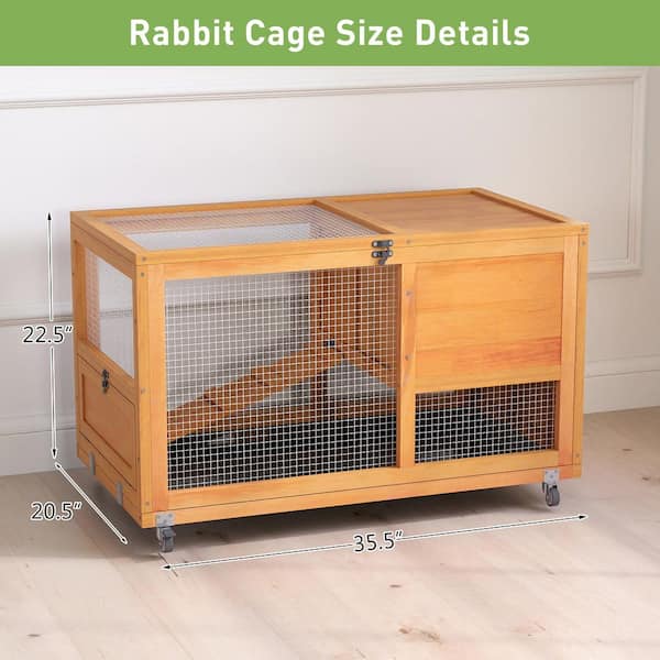 COZIWOW Stable Wood 36Inches Rabbit Hutch Indoor with Wheels