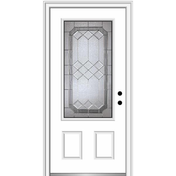 MMI Door Majestic 36 in. x 80 in. Left-Hand Inswing 3/4 Lite 2-Panel Decorative Glass Primed Fiberglass Prehung Front Door