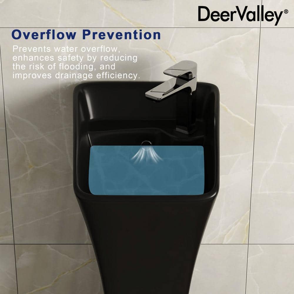 Black Ceramic Modern Pedestal Bathroom Sink with Overflow