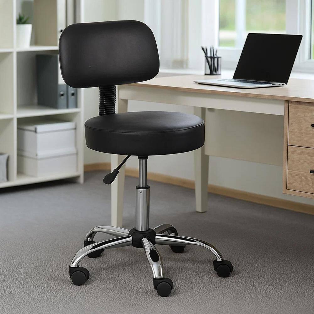 Fea Vinyl Padded Seats Ergonomic Office Stool in Chrome and Black