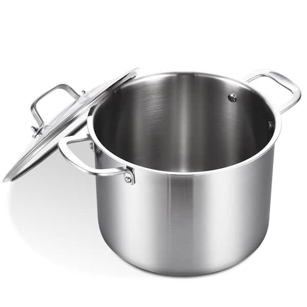 12-Piece Stainless Steel Tri-Ply Stock Pot Set Silver Finish, Induction Compatible, Dishwasher Safe, Glass Lid
