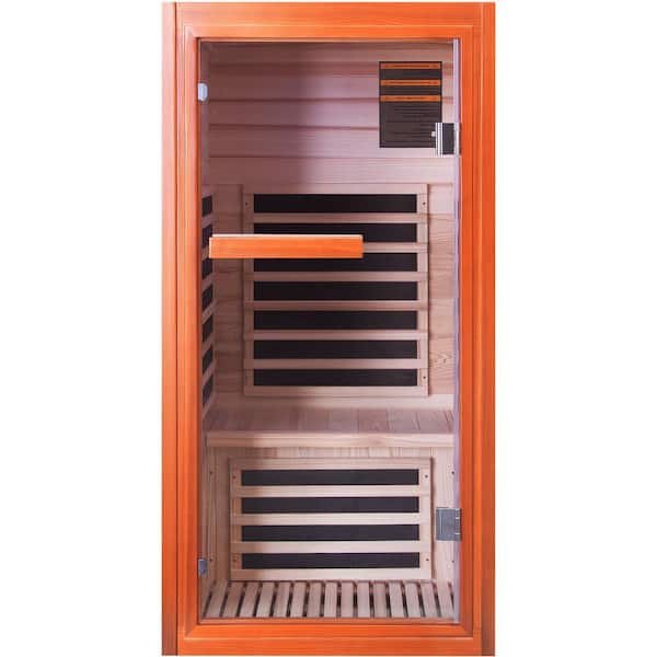 Moray 1-Person Indoor Douglas Fir Infrared Sauna with 7 Far-infrared Carbon Crystal Heaters, Top Circular Colored Light