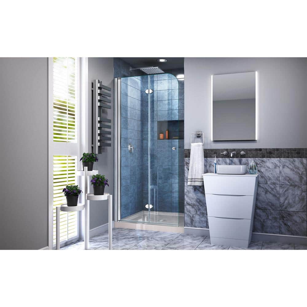 Aqua Fold 32" Chrome Frameless Hinged Shower Kit with Clear Glass