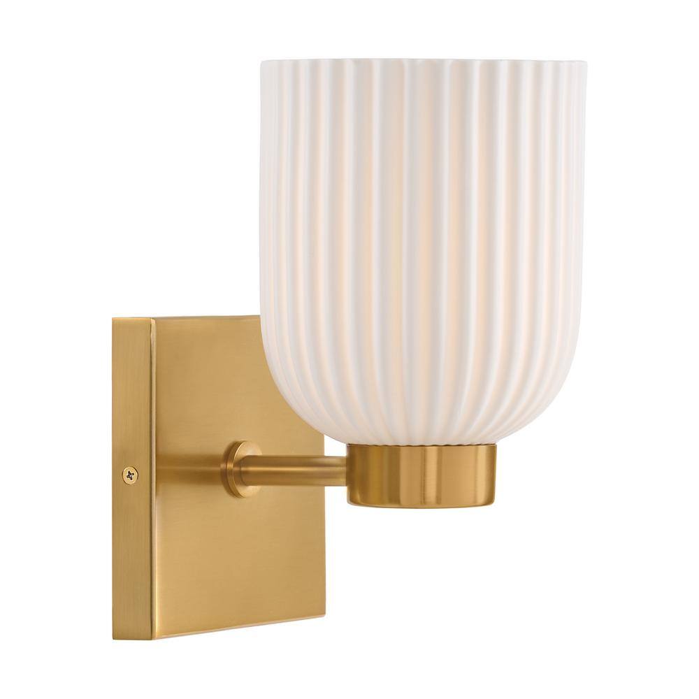 Warm Brass Dimmable Sconce with White Porcelain Shade