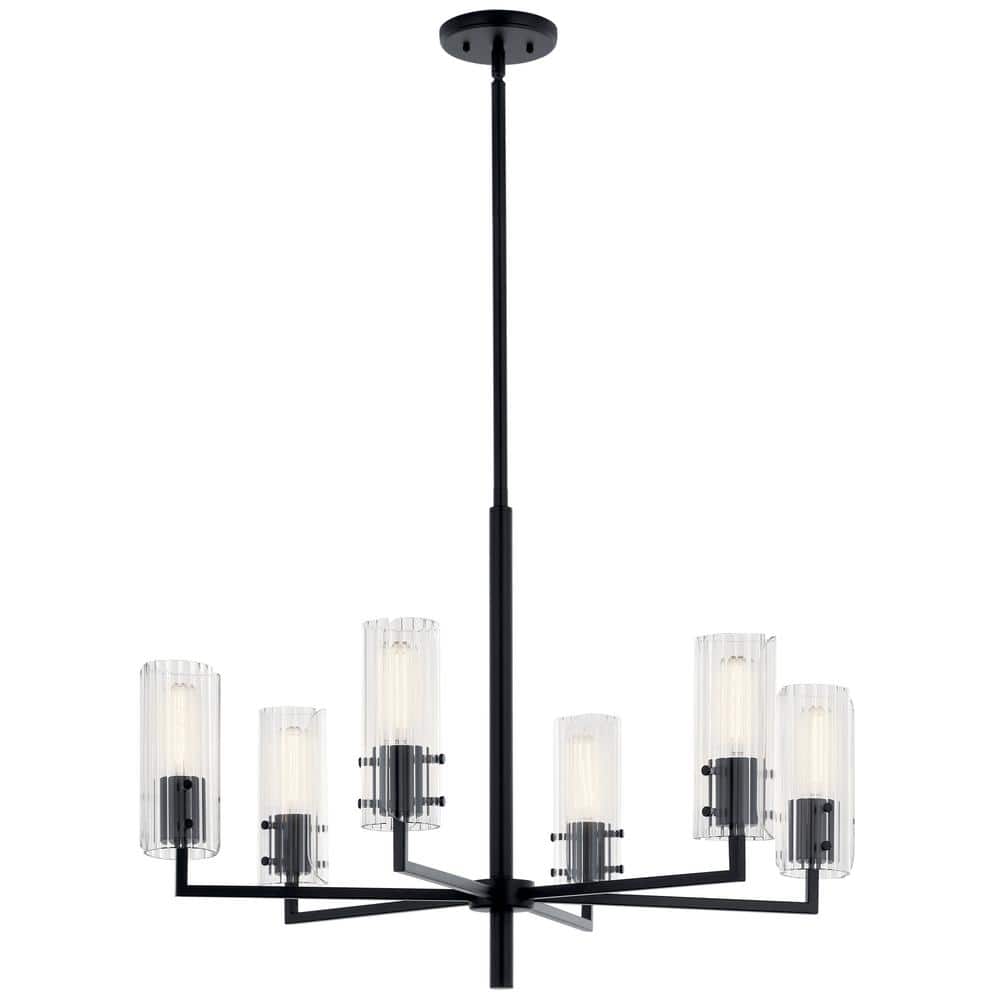 Velestino 30.25 in. 6-Light Black Modern Shaded Cylinder Chandelier for Dining Room price history on PriceWatchPro